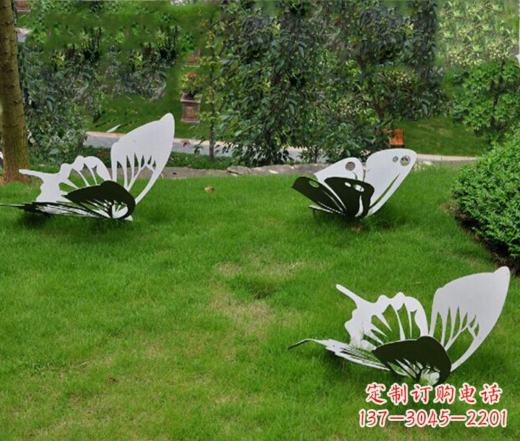 周口镜面不锈钢蝴蝶公园草坪动物雕塑摆件