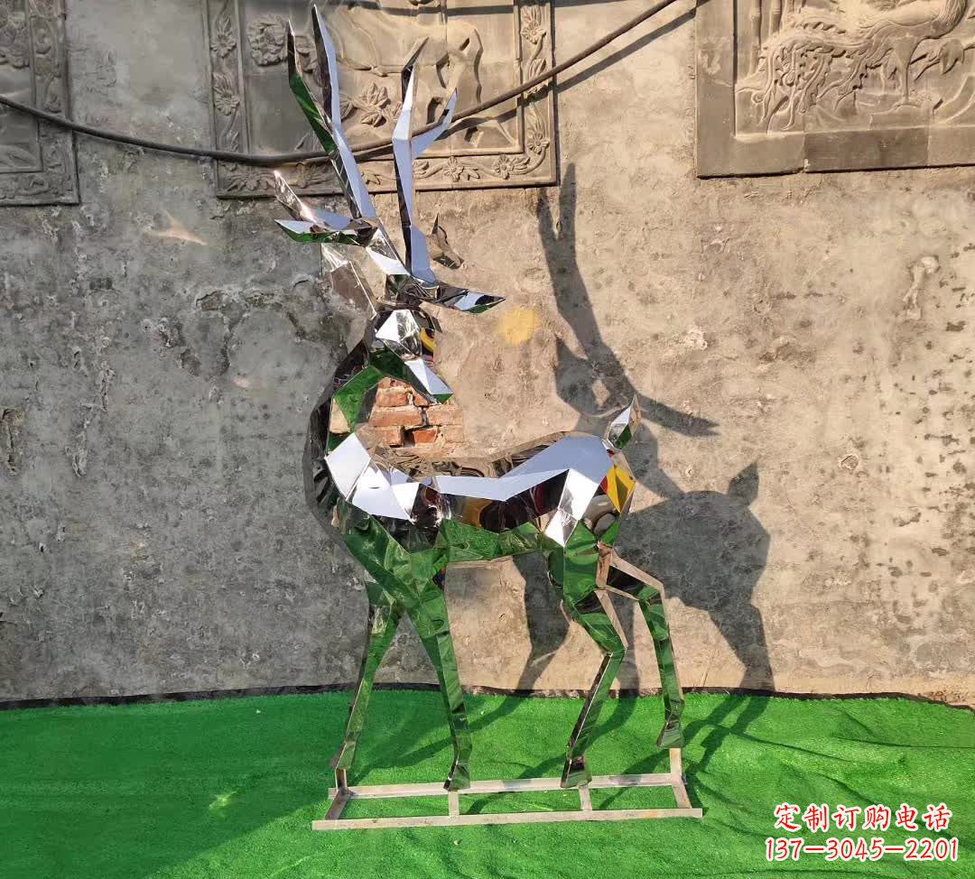 周口闪耀华丽的不锈钢几何梅花鹿雕塑