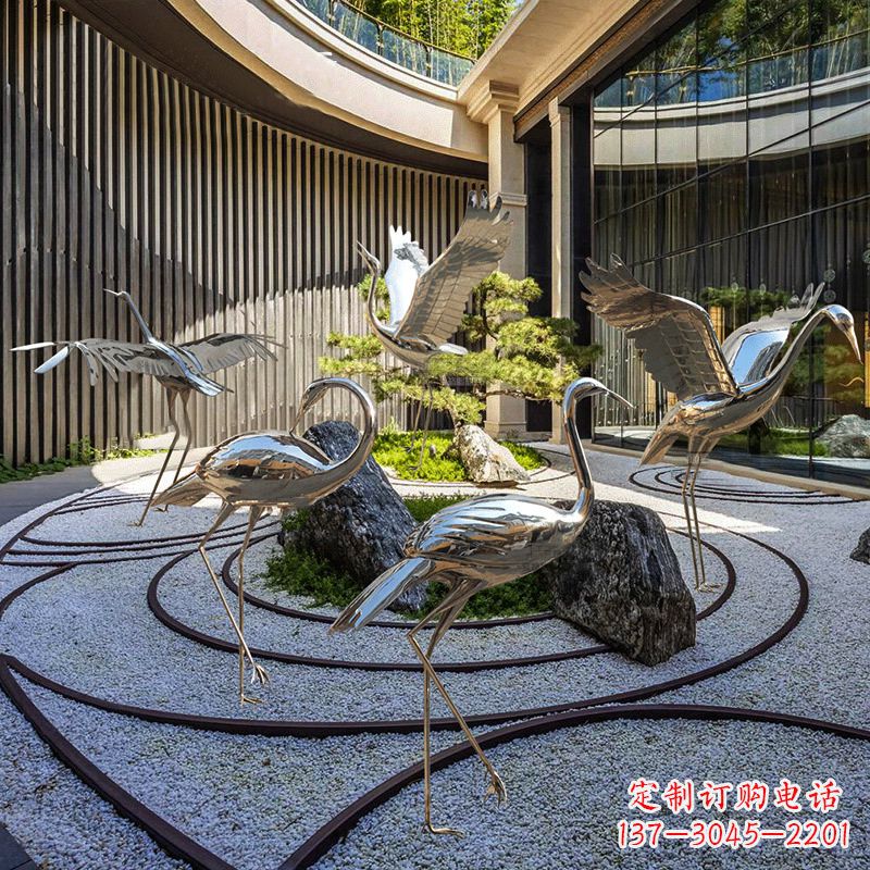 周口中领雕塑镜面不锈钢仙鹤雕塑
