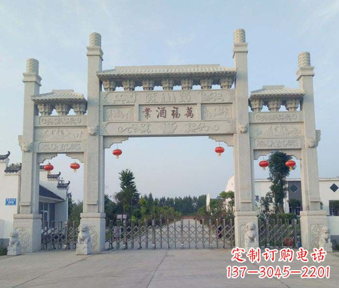 周口农村三门牌坊石雕 (3)