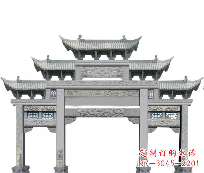 周口农村三门牌坊石雕 (6)