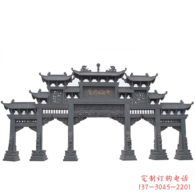 周口传承千年历史青石仿古五门石雕牌楼