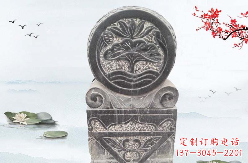 周口青石连年有余浮雕石门墩
