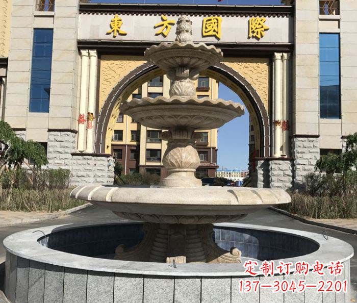 周口三层欧式喷泉石雕,为小区增添质感
