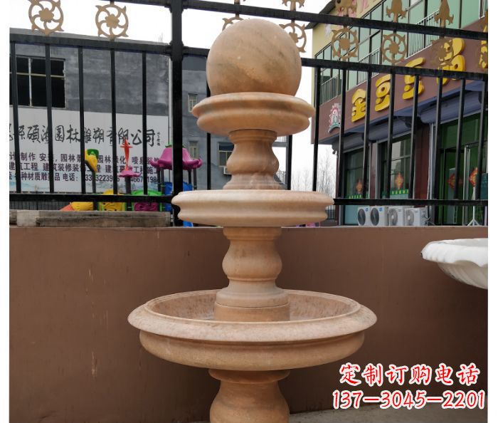 周口三层风水球晚霞红别墅石雕