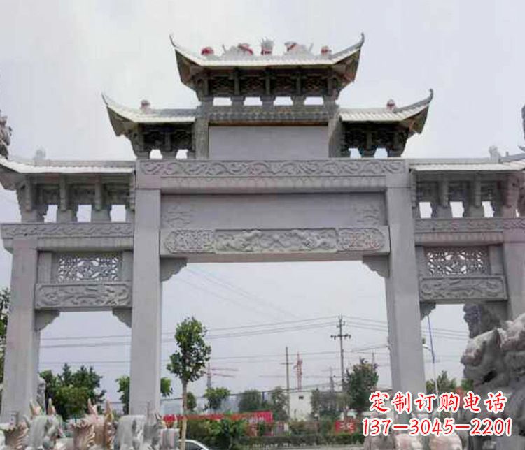 周口中领雕塑-三门牌坊大理石石雕