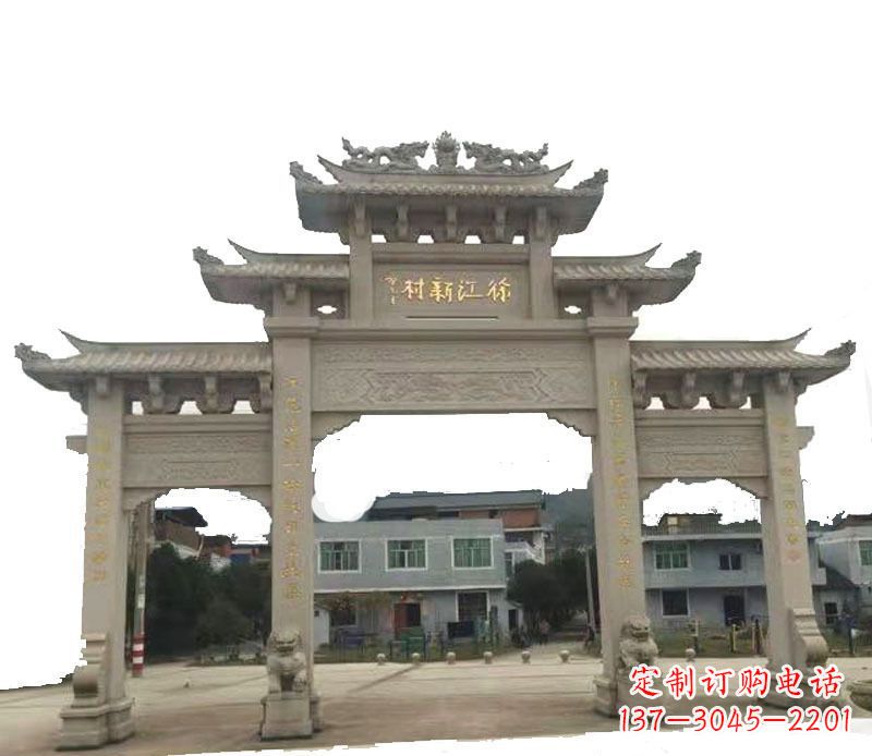 周口三门牌坊仿古石雕,雕刻精美传承传统