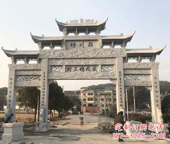 周口三门五楼大理石牌坊石雕