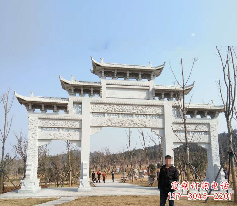 周口三门五楼汉白玉牌坊石雕