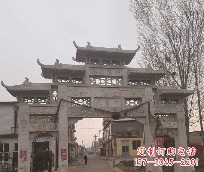 周口三门五楼牌坊石雕 (3)