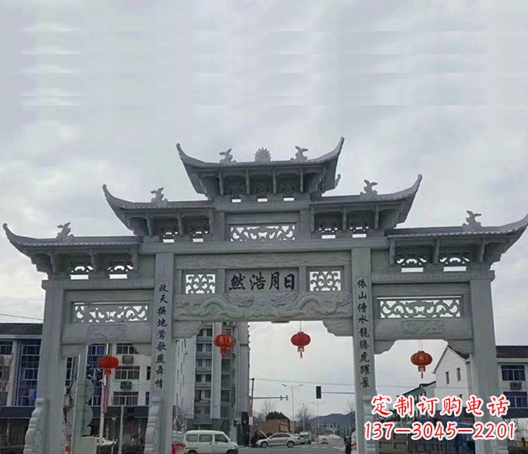 周口三门五楼石牌坊石雕_1