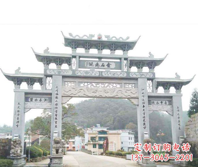 周口三门五楼石牌坊石雕