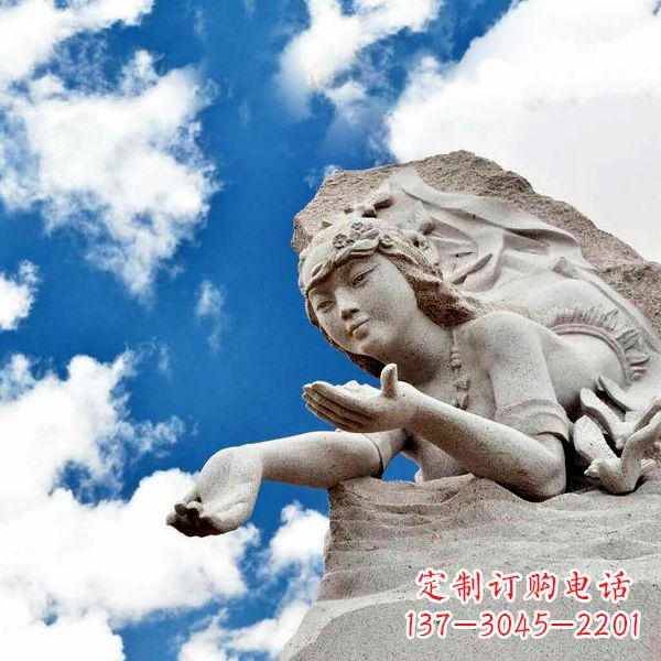 周口神话人物精卫填海石雕像