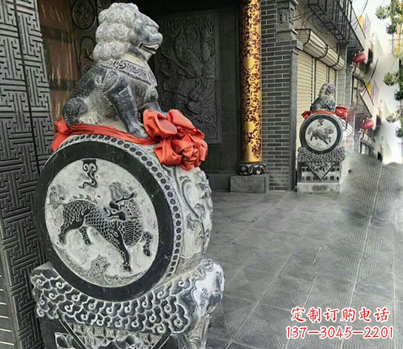 周口狮子抱鼓石仿古石门墩石雕