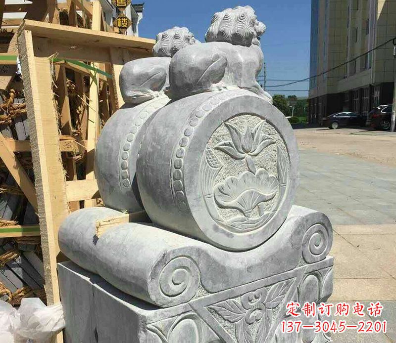 周口狮子抱鼓石仿古石门墩石雕 (2)