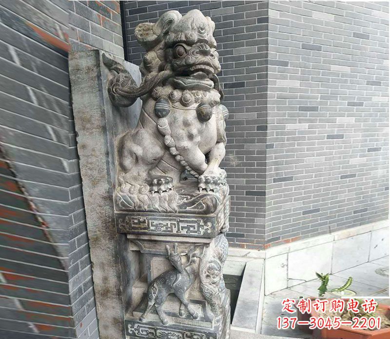周口狮子抱鼓石仿古石门墩石雕 (3)