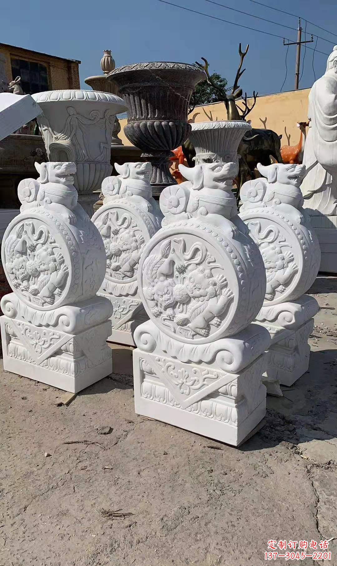 周口狮子抱鼓石石雕户外摆件门口景观雕塑