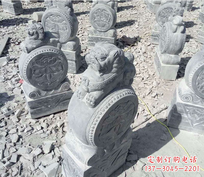 周口狮子抱鼓石招财门墩石雕 (3)