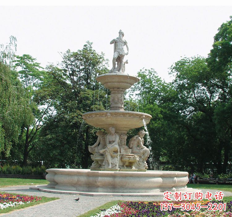 周口石雕跌水喷泉塑型,给园林增添美感