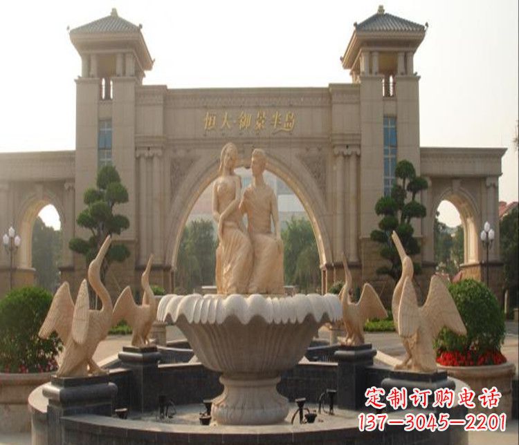 周口石雕西方人物喷泉雕塑