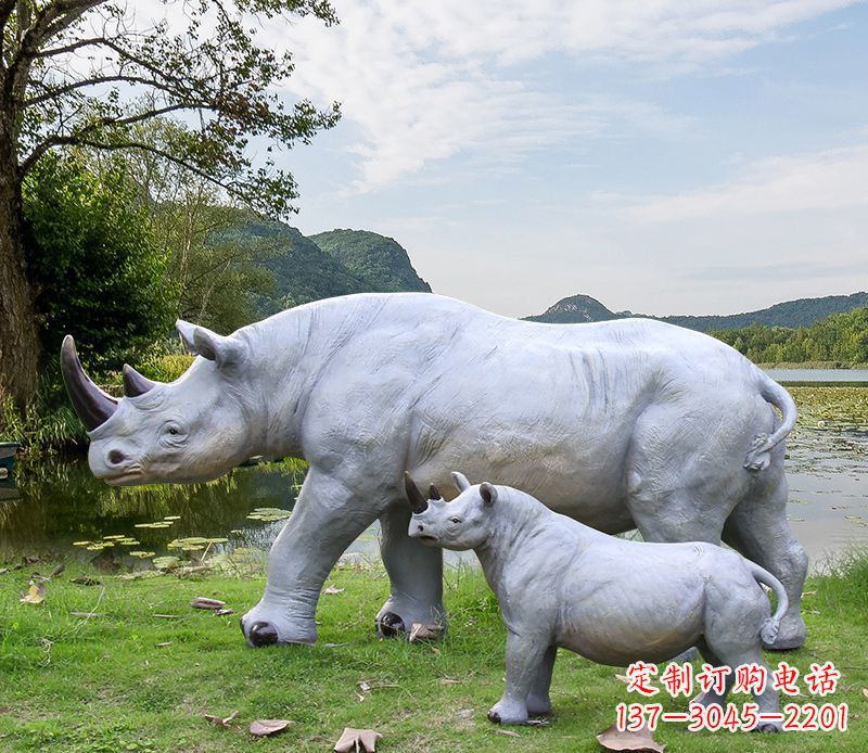 周口石雕犀牛母子雕塑