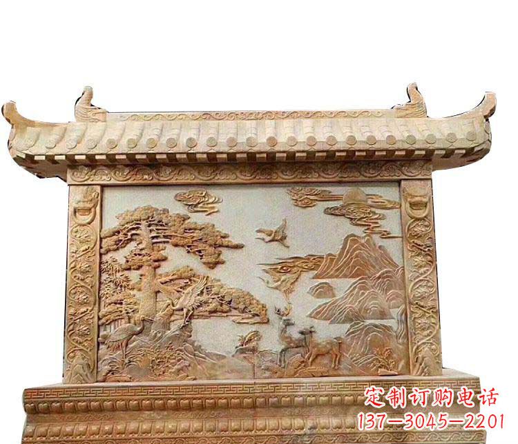 周口石浮雕晚霞红影壁石雕