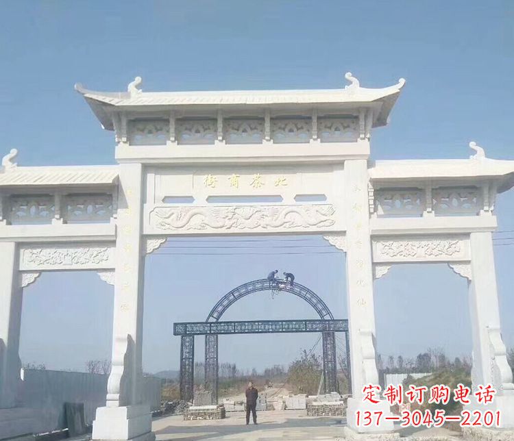 周口石牌坊三门牌坊石雕 (4)