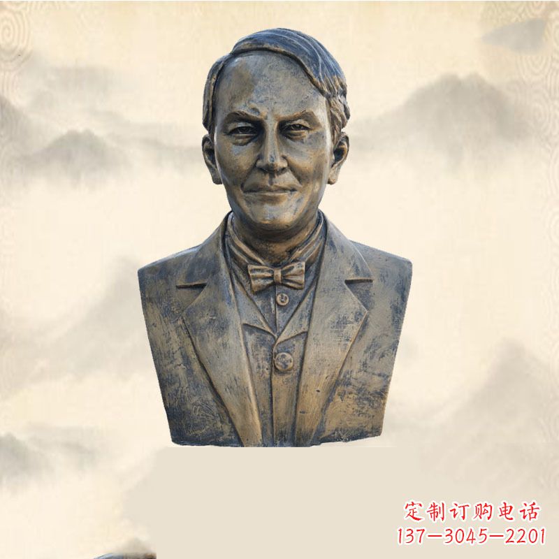 周口世界名人爱迪生纯铜头像雕塑-学校校园名人系列雕塑