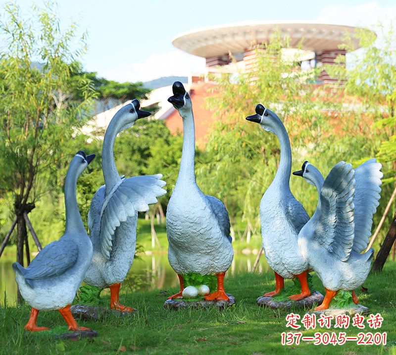 周口树脂工艺品玻璃钢雕塑商场美陈户外园林景观装饰品仿真动物鹅摆件