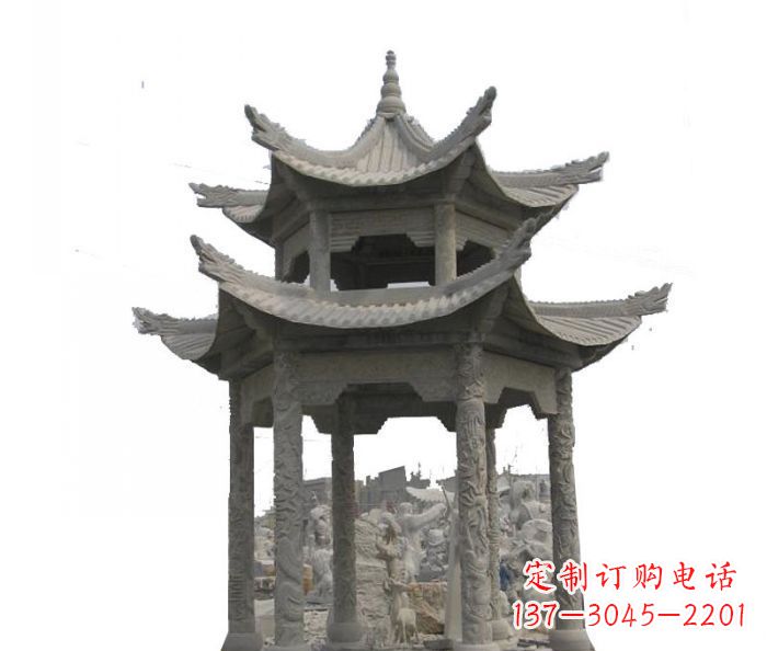 周口双层仿古石雕凉亭 (2)