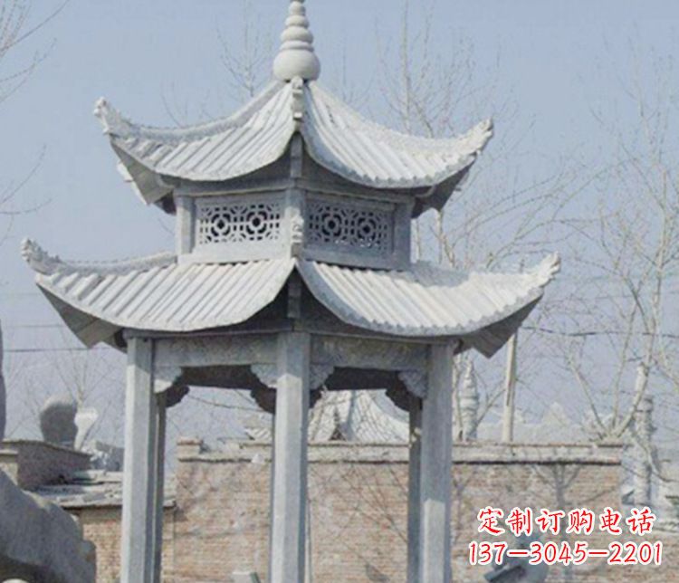 周口双层仿古六角凉亭石雕