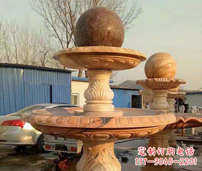 周口双层风水球晚霞红喷泉石雕