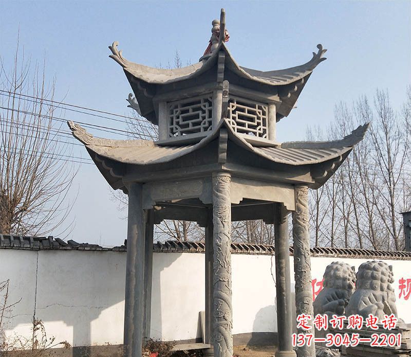 周口双层户外凉亭石雕 (2)