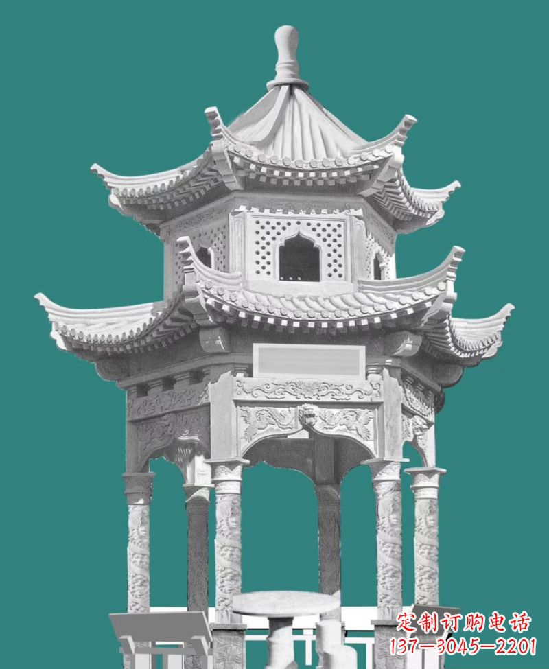 周口双层六角凉亭景观石雕