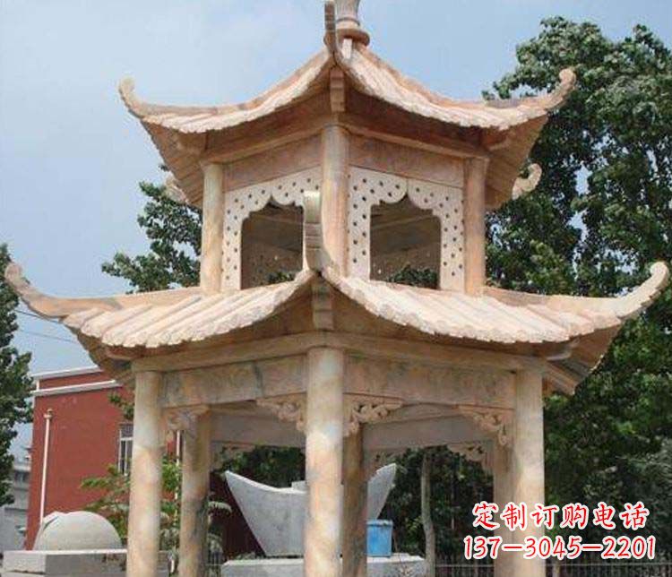 周口双层晚霞红凉亭石雕
