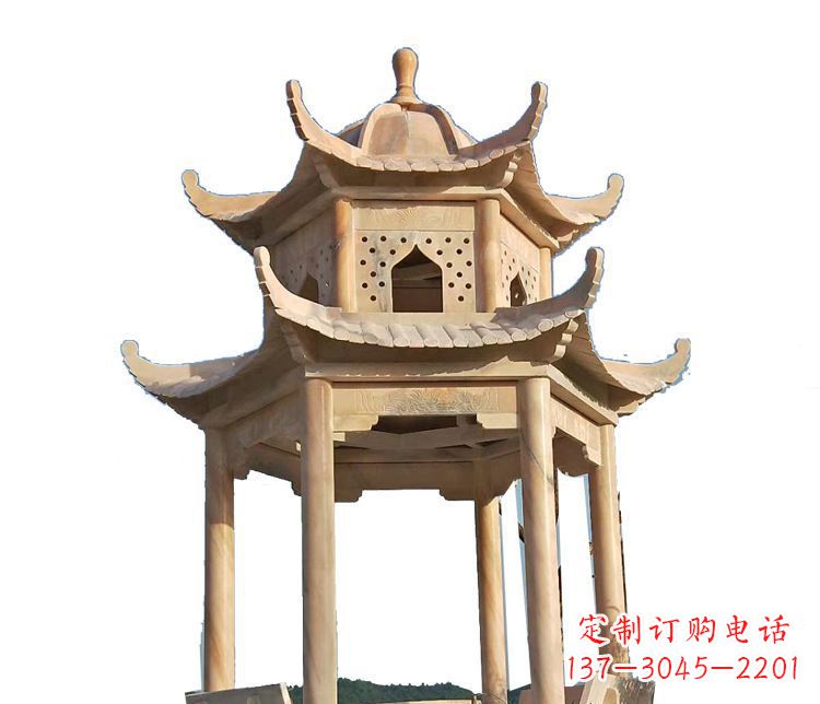 周口双层晚霞红凉亭石雕 (2)