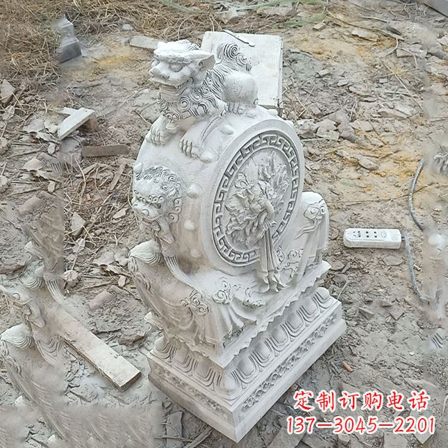 周口双龙石雕门墩汉白玉狮子头