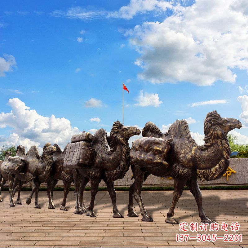 周口丝绸之路骆驼队仿铜景观雕塑