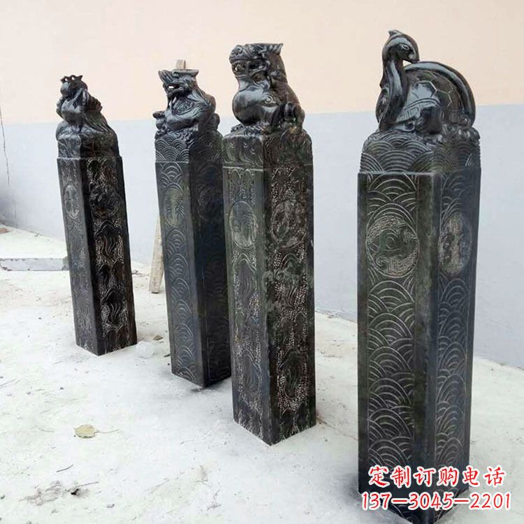 周口四方神兽青石仿古栓马柱