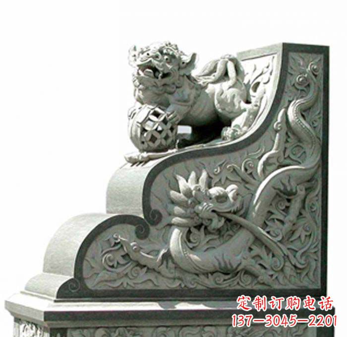 周口寺庙景观玩绣球狮子石雕门墩