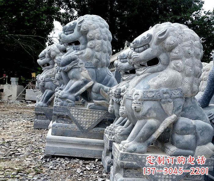 周口寺庙青石狮子石雕 (2)