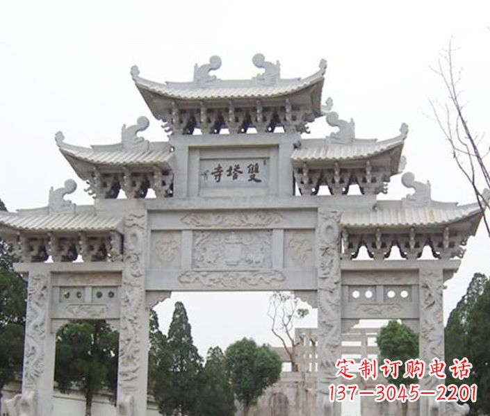 周口寺庙三门牌坊石雕 (2)