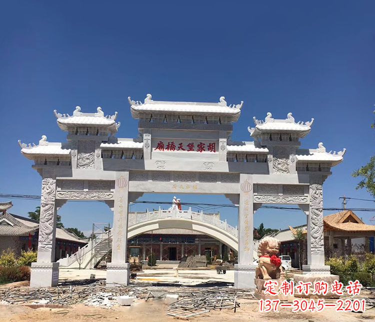 周口寺庙三门五楼石牌坊石雕_1
