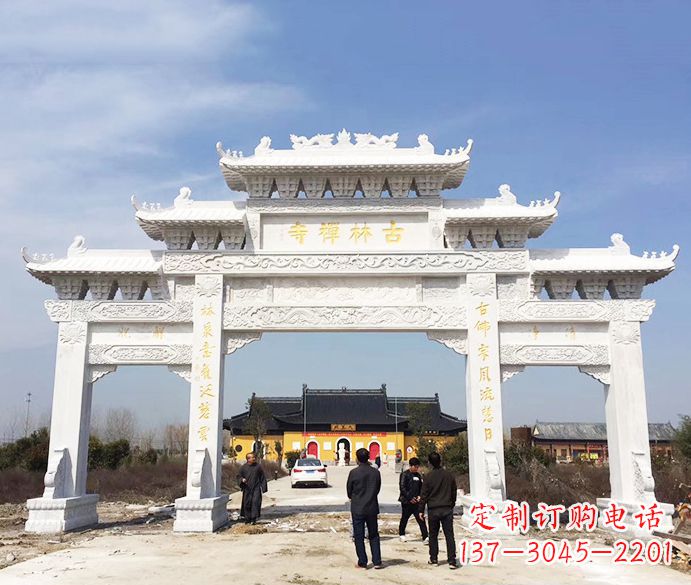 周口寺庙三门五楼石牌坊石雕_2