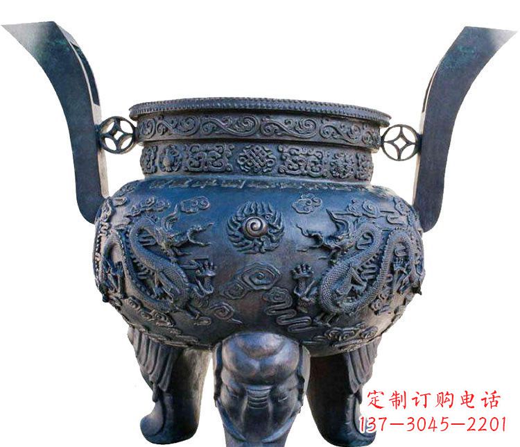 周口寺庙圆形三足鼎铜雕香炉