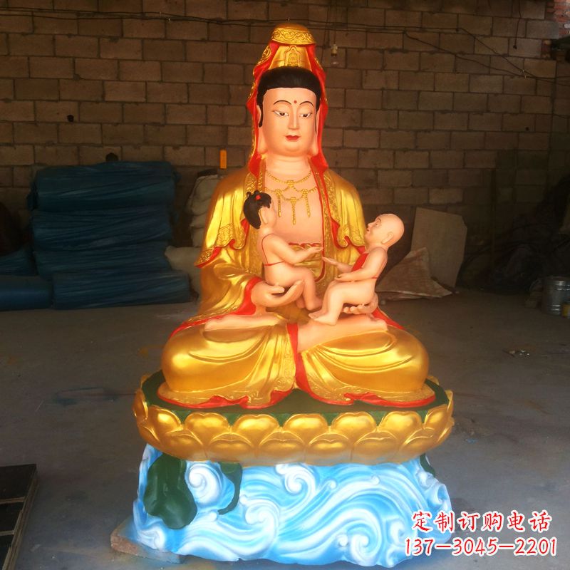 周口送子观音彩绘漆金雕塑