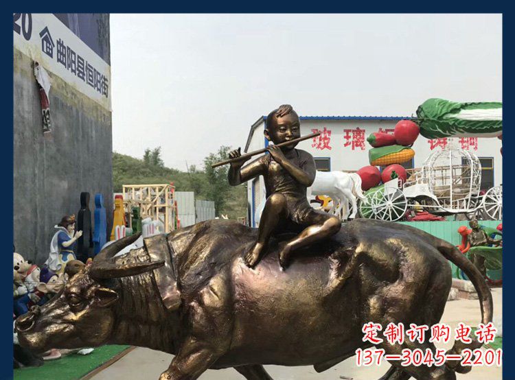 周口田园铜雕木头骑黄牛动物雕塑