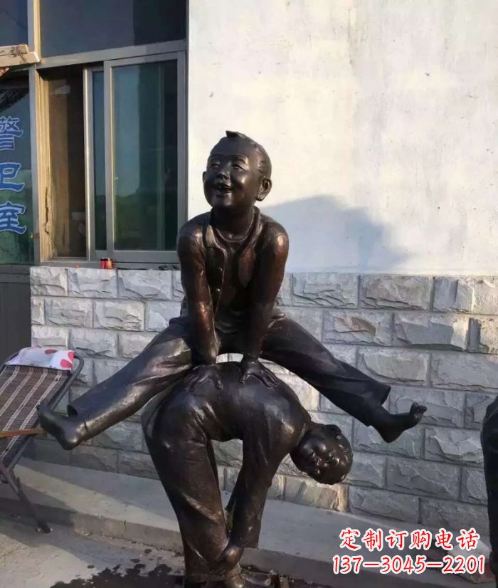 周口跳马儿童铜雕 (2)