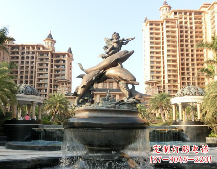 周口跳跃的海豚和小天使喷泉铜雕