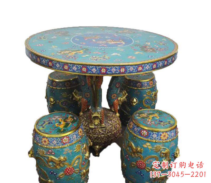 周口铜雕彩绘小象圆桌景观摆件